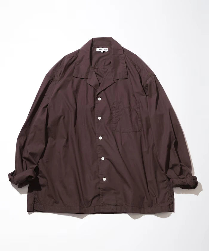 Magazine Pocket Broadcloth Open Collar Shirt