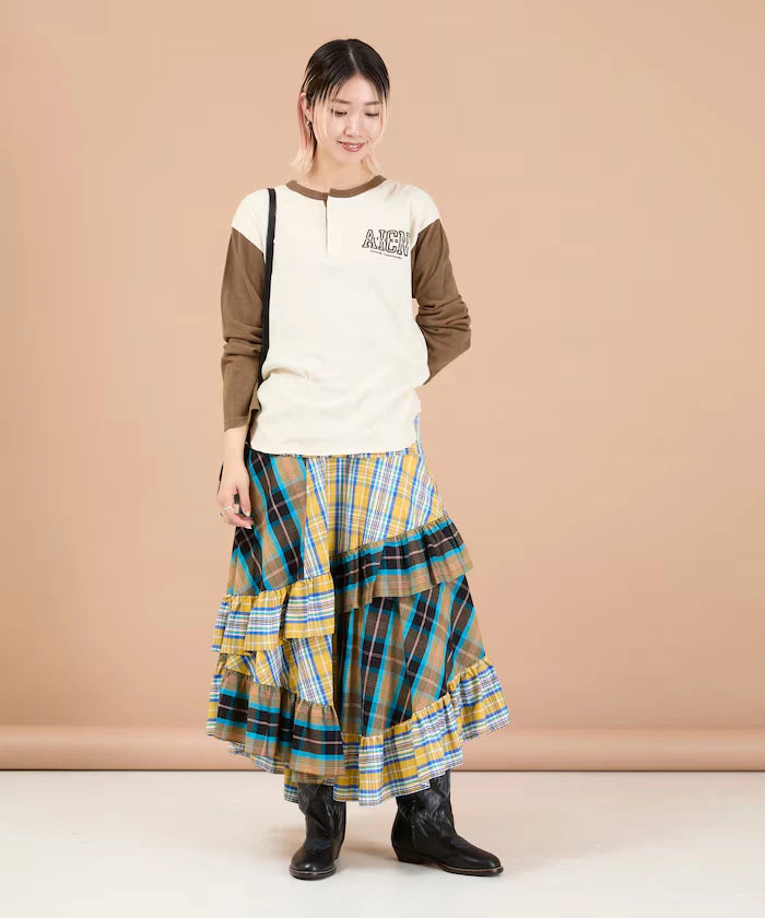 Check x Check Asymmetrical Frill Skirt