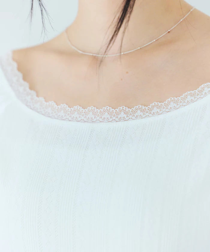 Boat Neck Pullover Knit Lace T-Shirt