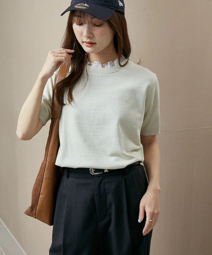 Lace Docking Short Sleeve Knit Top Limited Edition