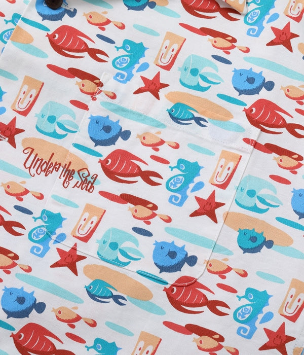 COTTON OXFORD OPEN SHIRT “UNDER THE SEA” by MOOKIE