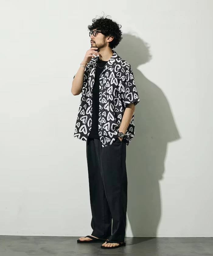 Open Collar Pattern Short Sleeve Shirt