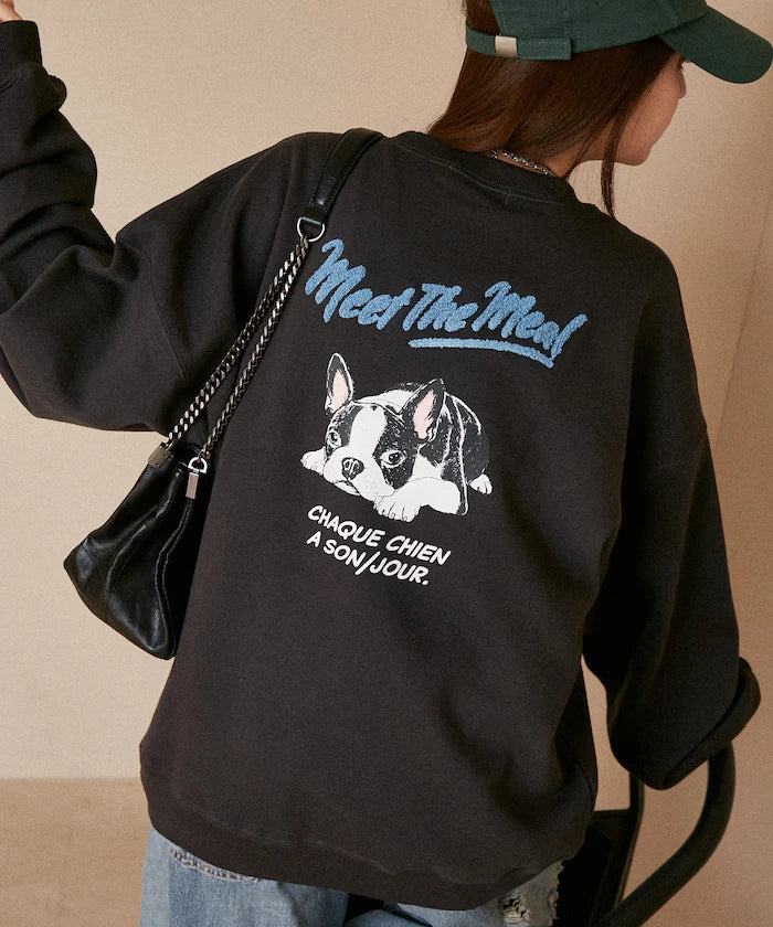 Sagara Embroidery French Bulldog Fleece-Lined Sweatshirt Limited Edition