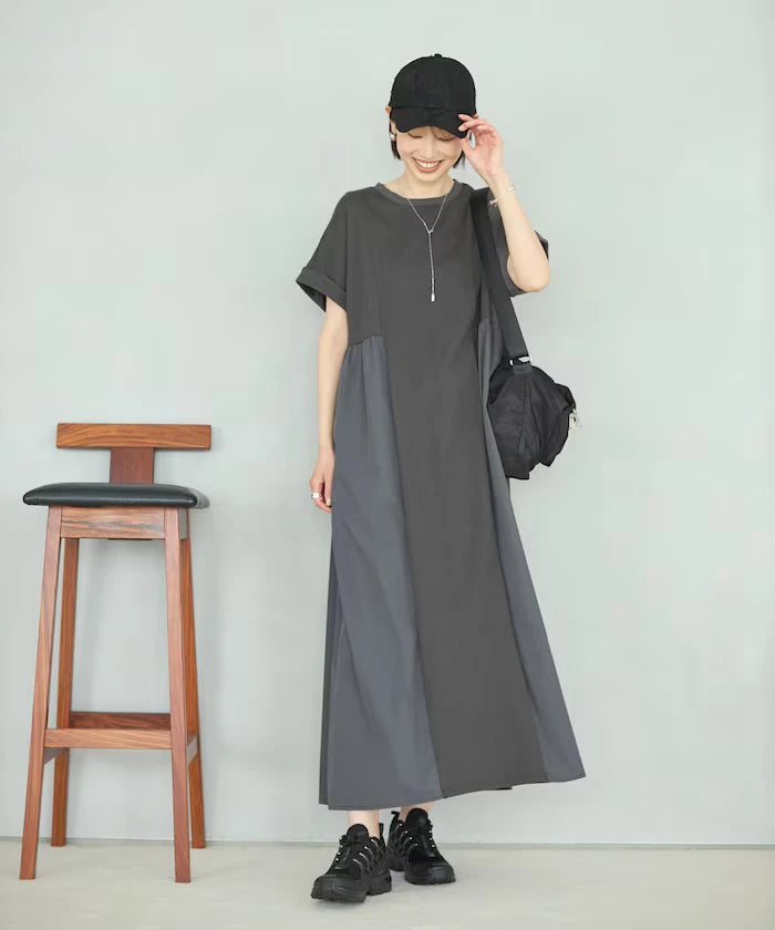 Organic Cotton Mixed Material Docking Gather Dress