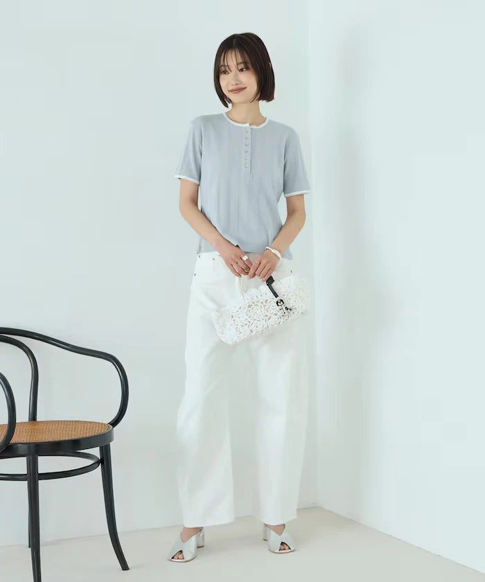 Henry Neck Knitted Lace T-Shirt