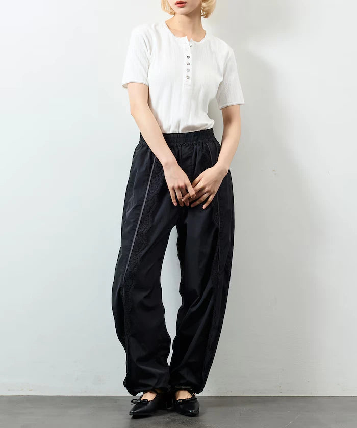 Henry Neck Knitted Lace T-Shirt