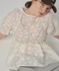 Flower Sheer Jacquard Volume Sleeve Peplum Blouse / 5 Minutes Sleeve
