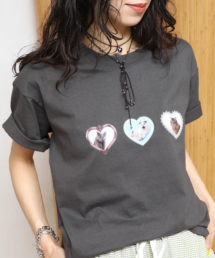 Organic Cotton Animal Heart Print T-Shirt