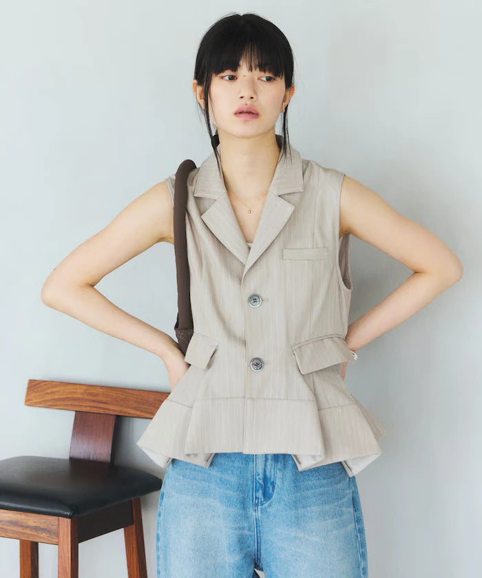 Pinstripe Flare Hem Short Vest