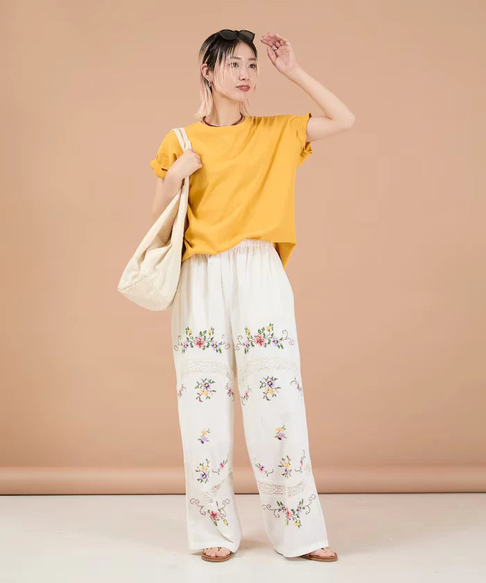 India Flower Cross Embroidery Lace Pants