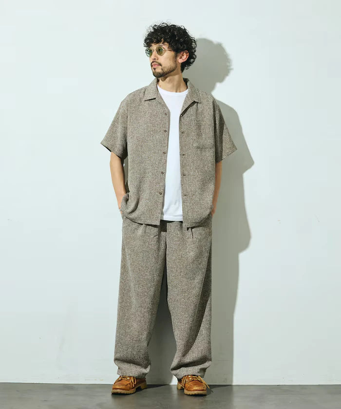Dry Touch Summer Tweed Short Sleeve Open Collar Shirt