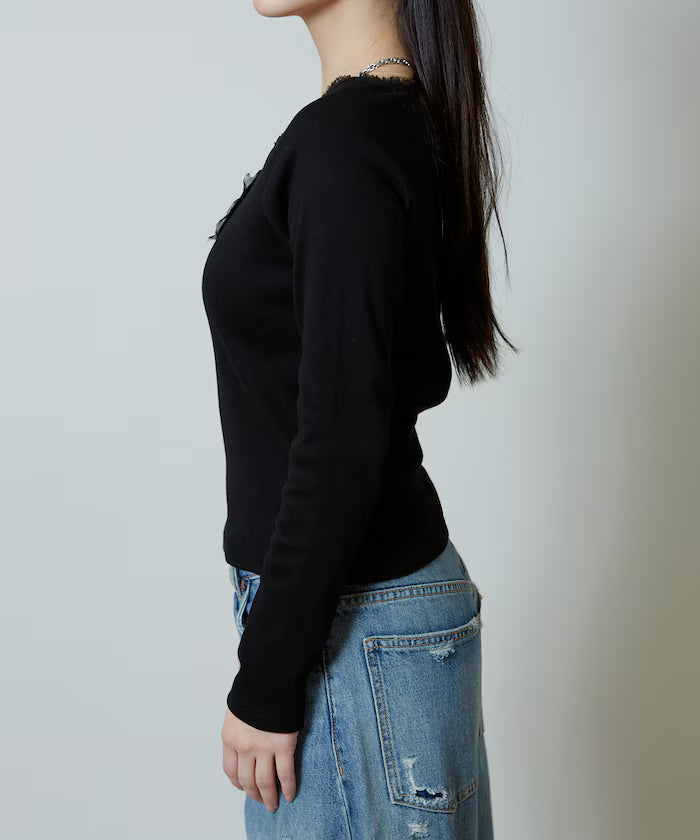 Lace Insert Long Sleeve T-Shirt