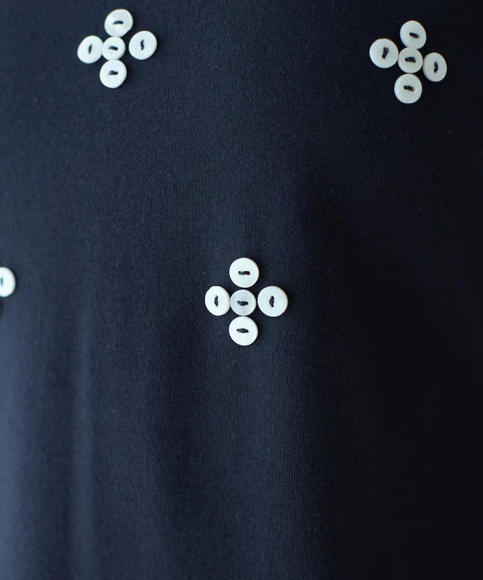 Shell Button Flower Motif Cotton Modal T-Shirt