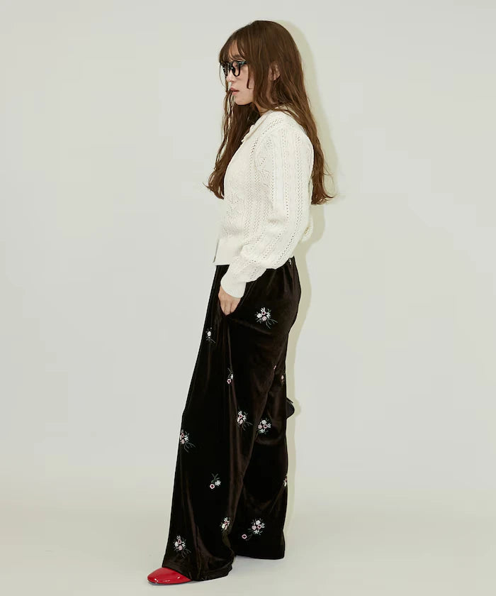 Flower Embroidery Velvet Easy Pants Limited Edition