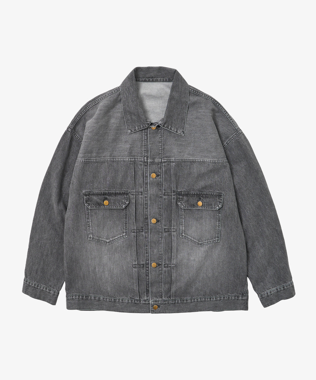 trucker jacket black denim bleached