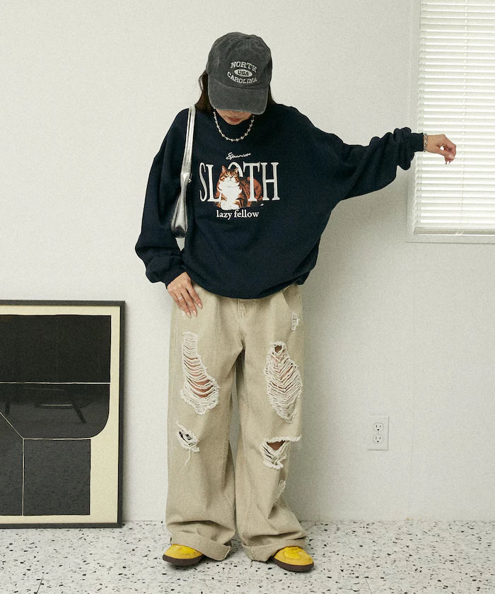 SLOTH Cat Fleece Lined Sweatshirt Limited Edition