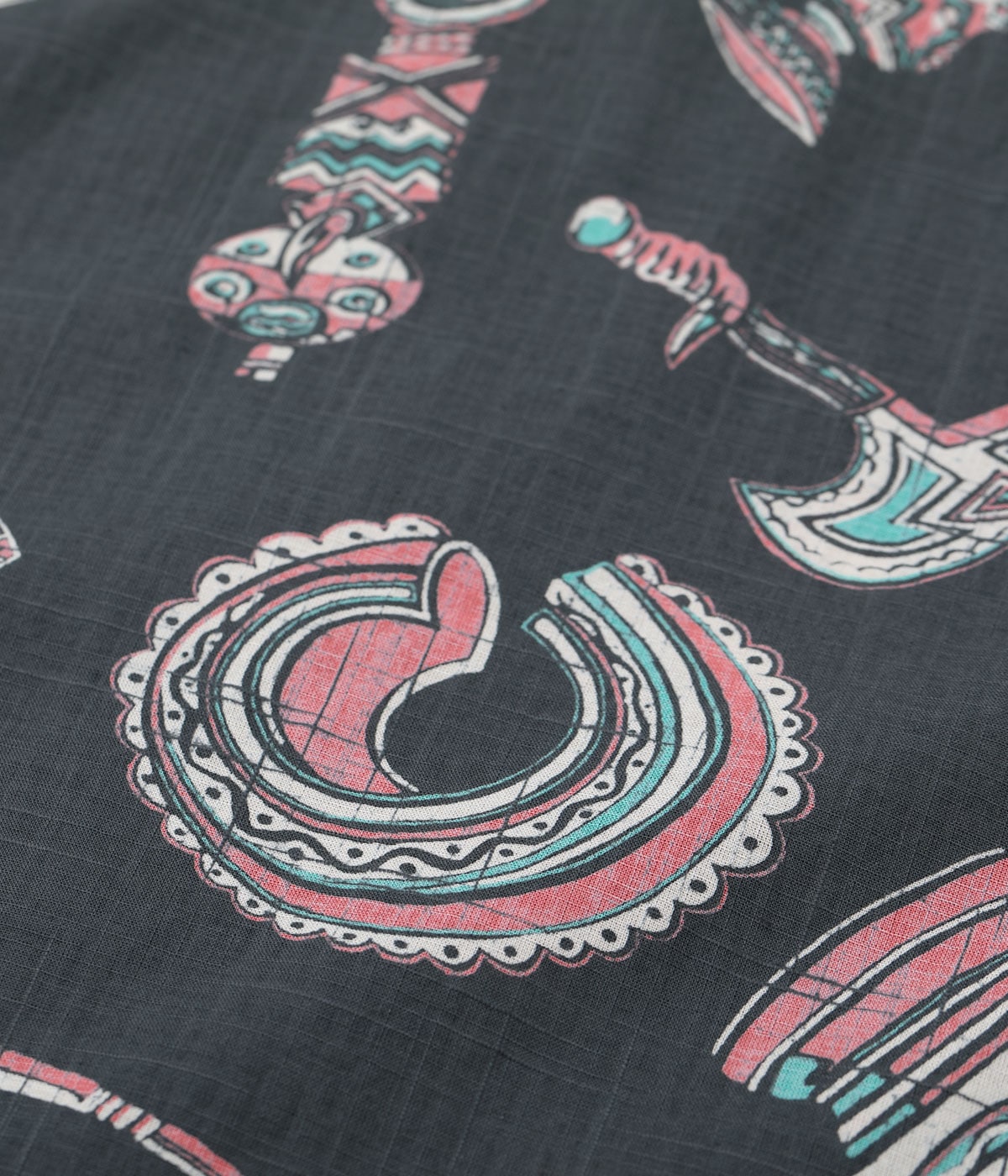 COTTON LINEN SLUBYARN OPEN SHIRT “NATIVE MASK”