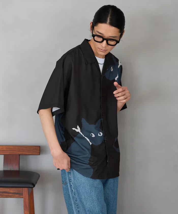 Open Collar Big Pattern Short Sleeve Shirt / Big Silhouette