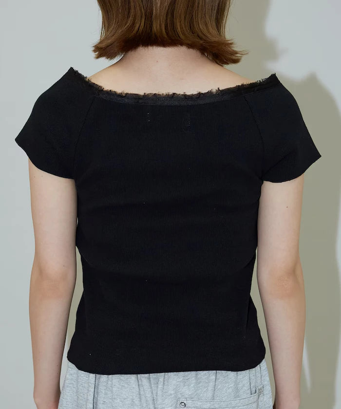 Collar Lace Contrast Henry Rib T-Shirt
