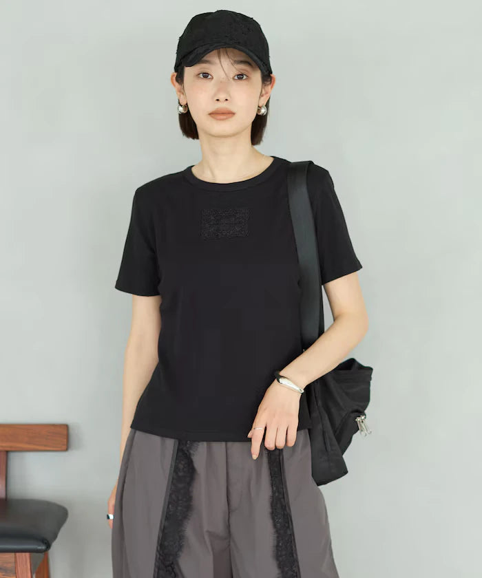 Lace Applique Cotton Modal T-Shirt