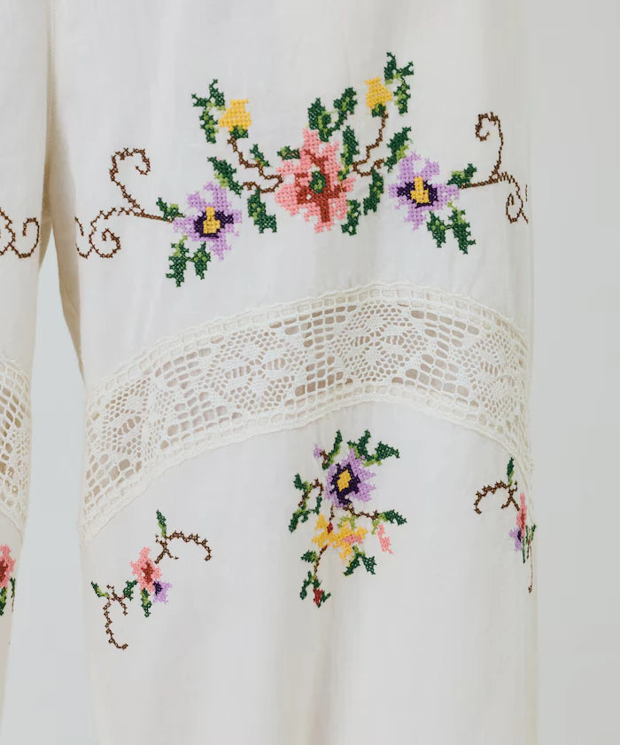 India Flower Cross Embroidery Lace Pants
