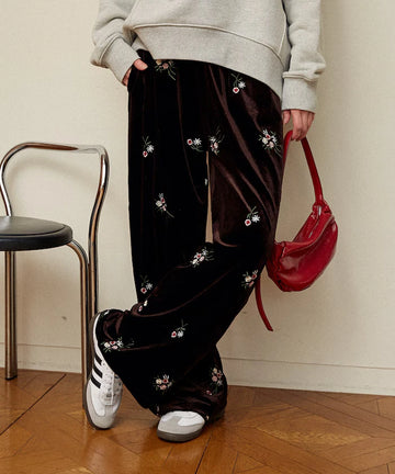 Flower Embroidery Velvet Easy Pants Limited Edition