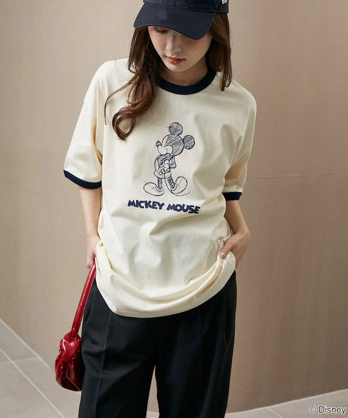 <Functional Material>Mickey Mouse/Sketch Ringer T-Shirt Limited Edition