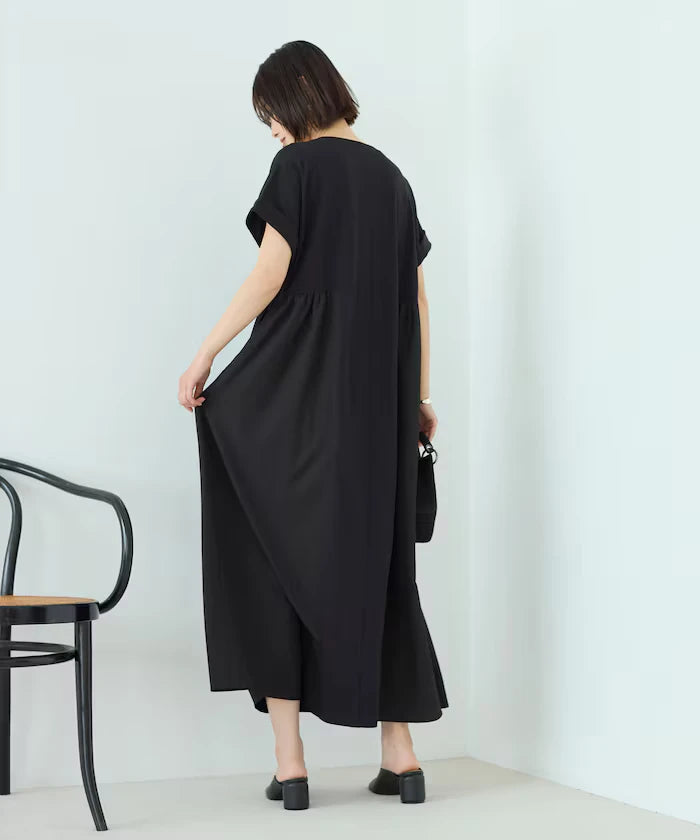 Organic Cotton Mixed Material Docking Gather Dress