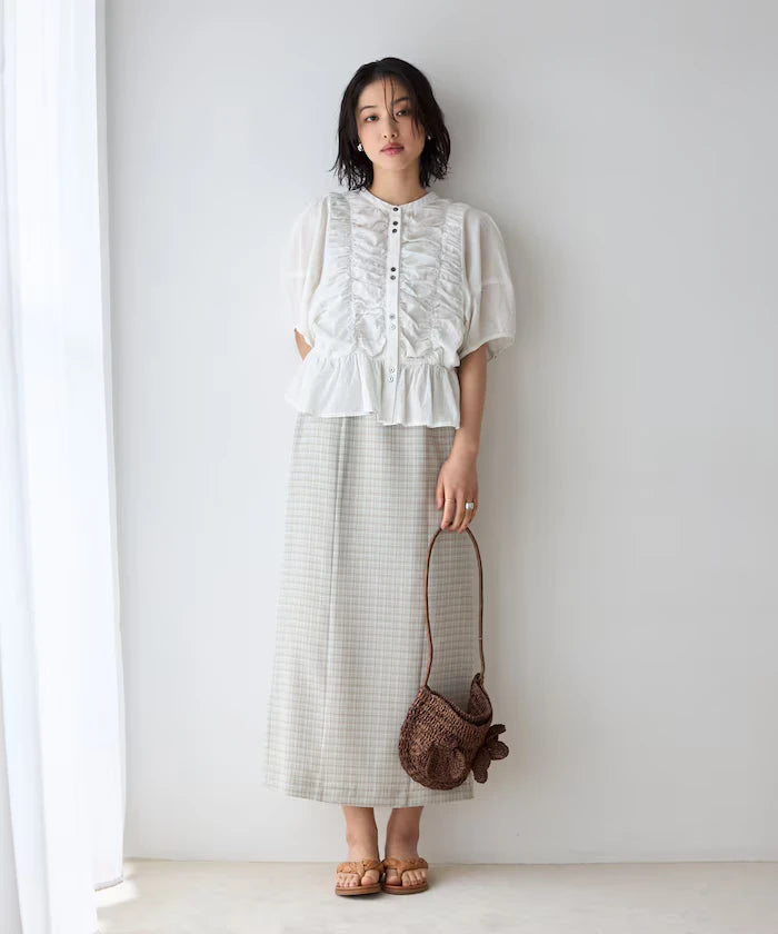 Sheer Shirring Volume Sleeve Blouse / 5 Short Sleeves