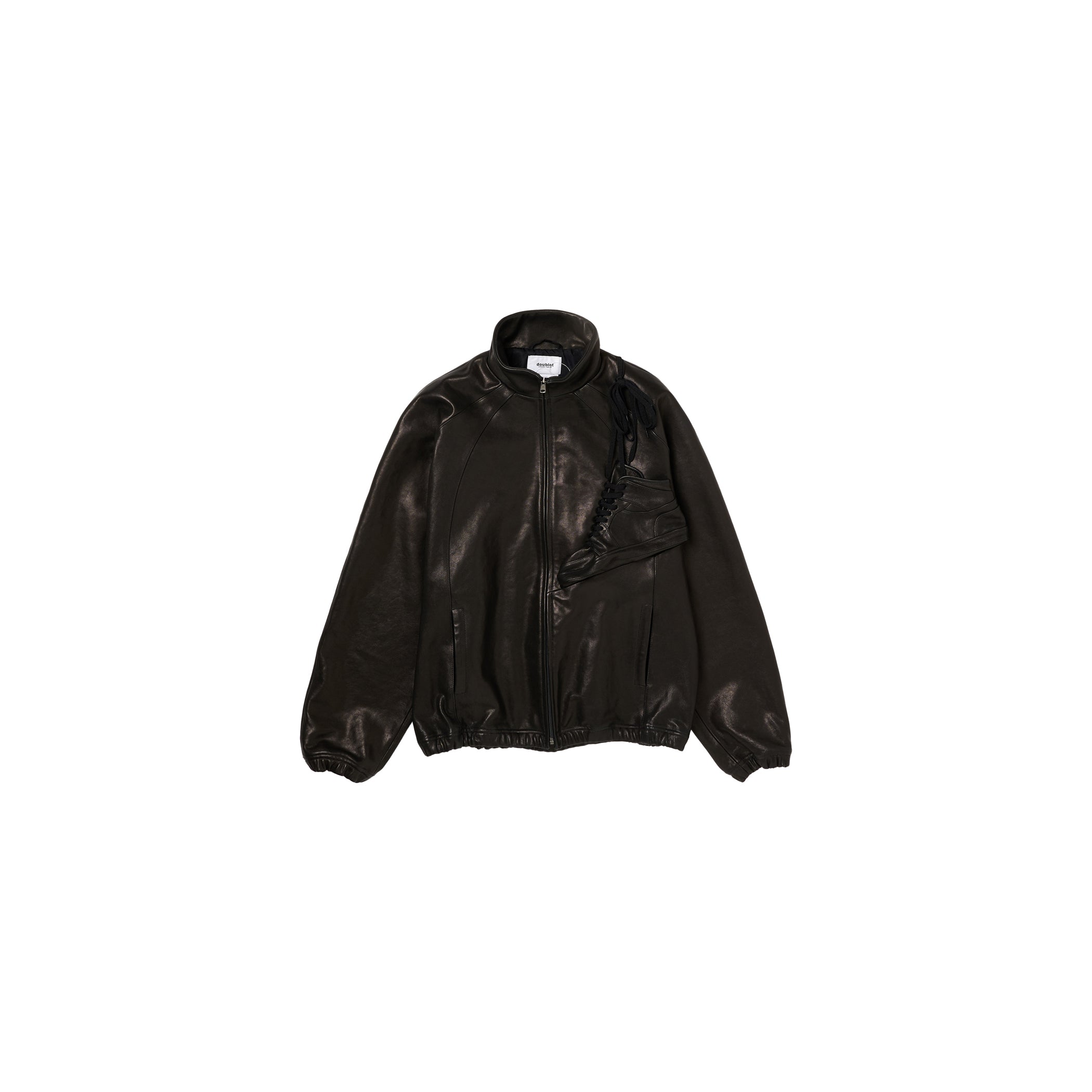 BASKETBALL SHOE POCKET LEATHER JACKET : BLACK