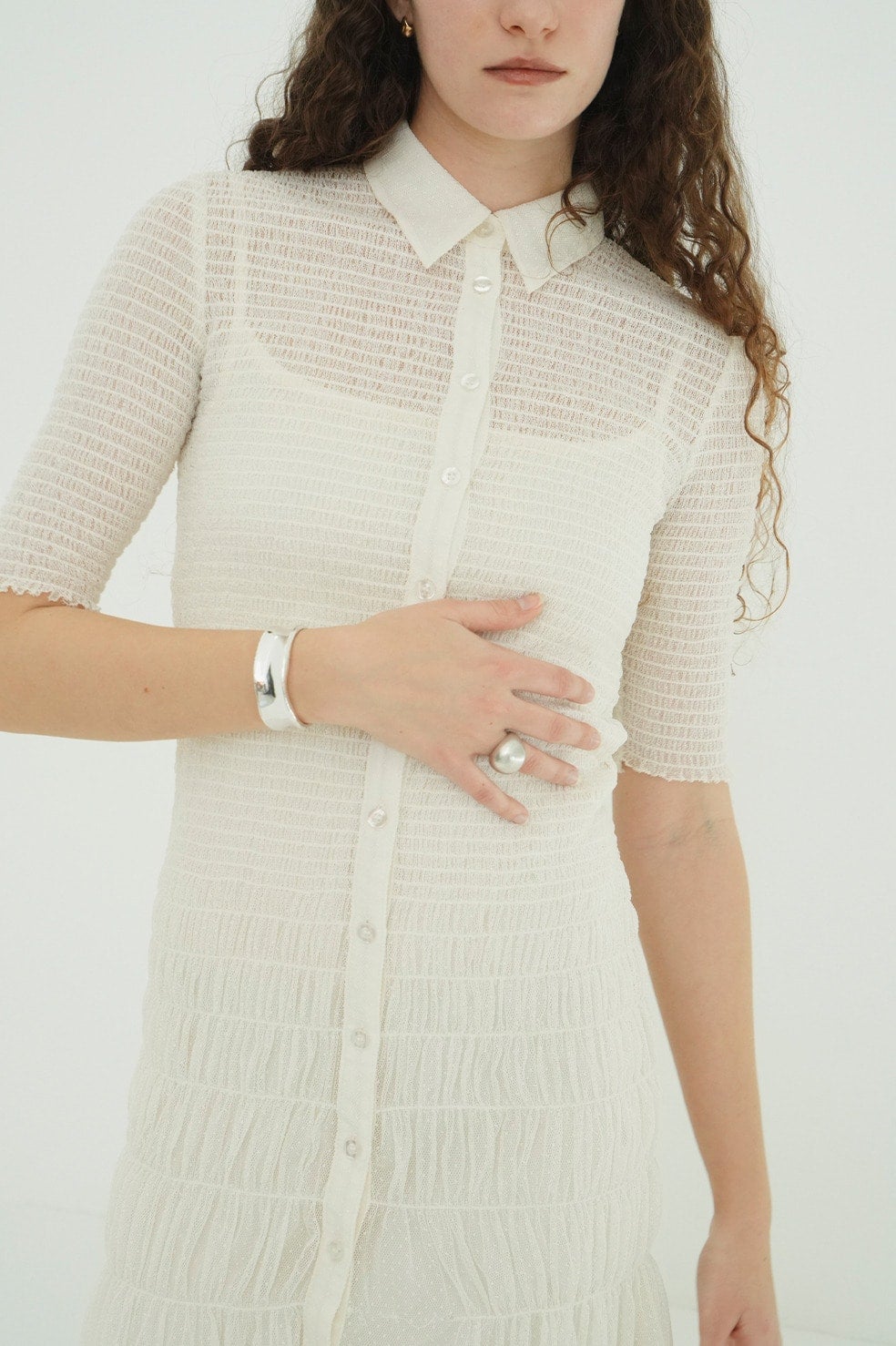 GATHERED MESH SHIRTS ONEPIECE