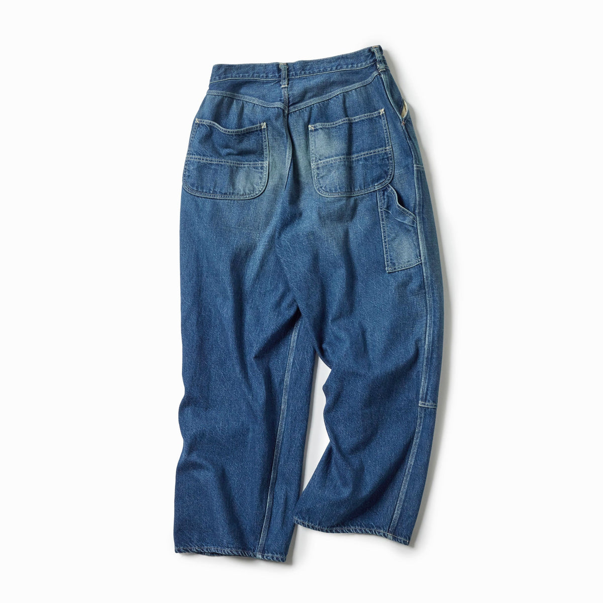 Recycled Waste Suvin Cotton Yarn 11.5oz. Denim Double Knee Painter Pants Vintage Washed