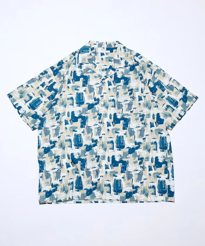 Open Collar Pattern Short Sleeve Shirt
