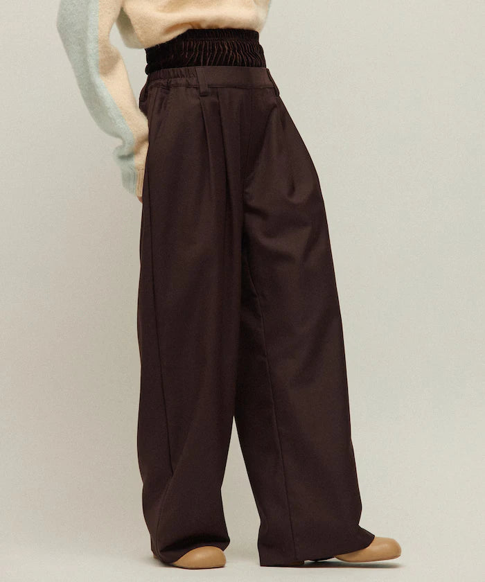 Velour Double Waist Easy Slacks / Wide Silhouette Wool-like Slacks Pants