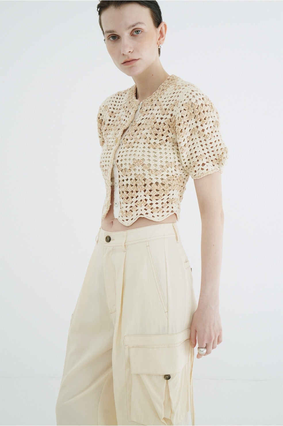 MALL BORDER HAND CROCHET KNIT CARDIGAN