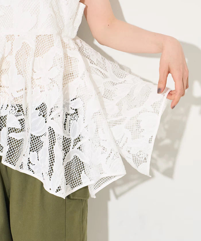 Flower Motif Batten Lace Iris Hem Camisole Top 【Limited Edition】