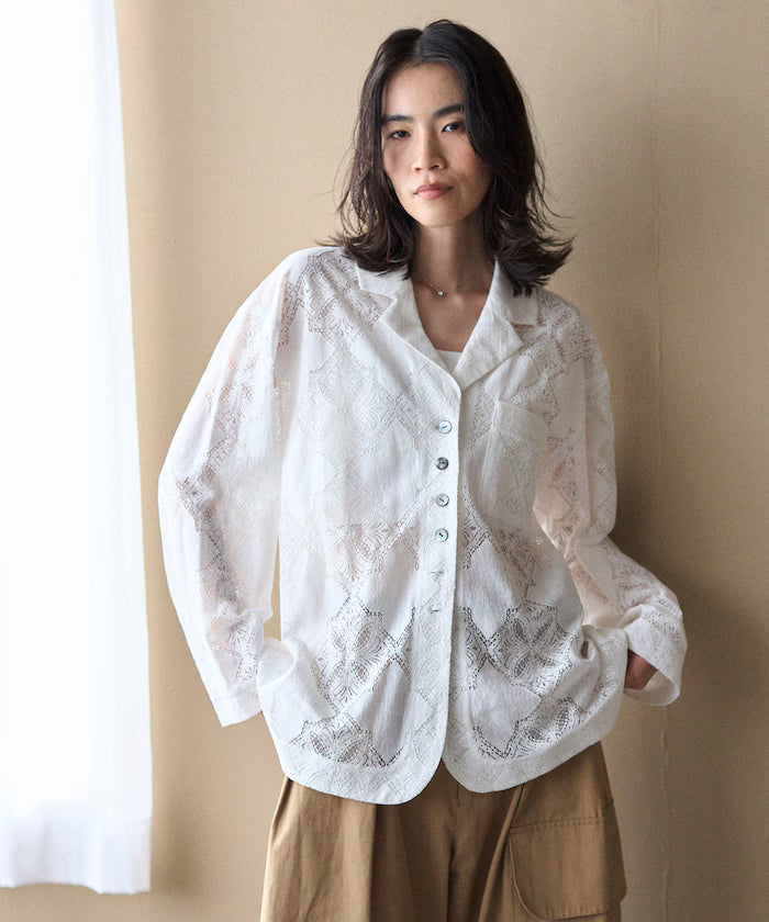 [February 12 12:00 Release] Panel Lace Shirt Jacket / Compatible with Setup