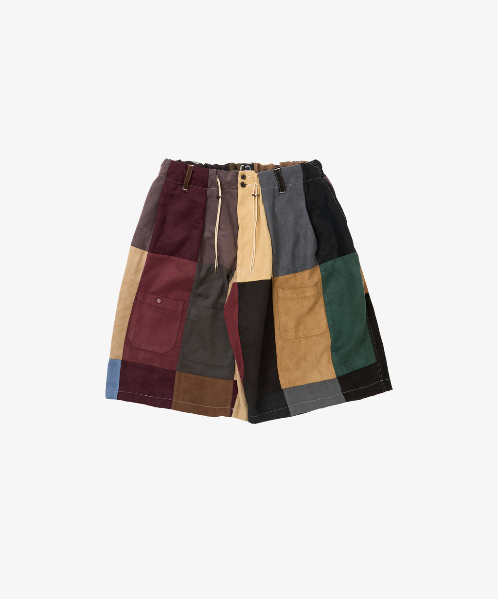 circular shorts faux suede two