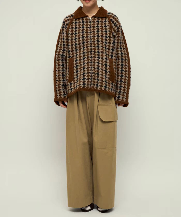 Wool Blend Gancube Check Knit Zip Blouson