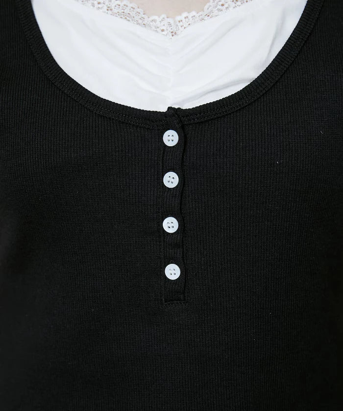 Short Sleeve Lace Layered Style Henley Neck T-Shirt Limited Edition