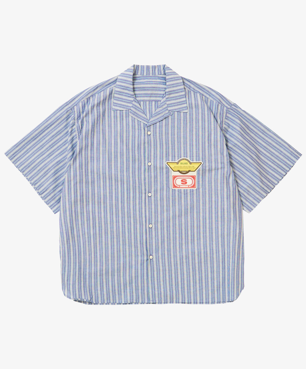 re-engineered overshirt short sleeve deadstock blue stripe
