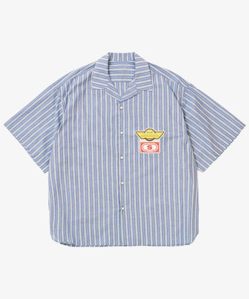 re-engineered overshirt short sleeve deadstock blue stripe