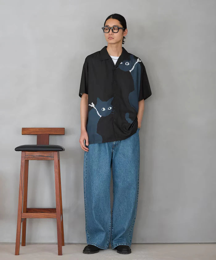 Open Collar Big Pattern Short Sleeve Shirt / Big Silhouette