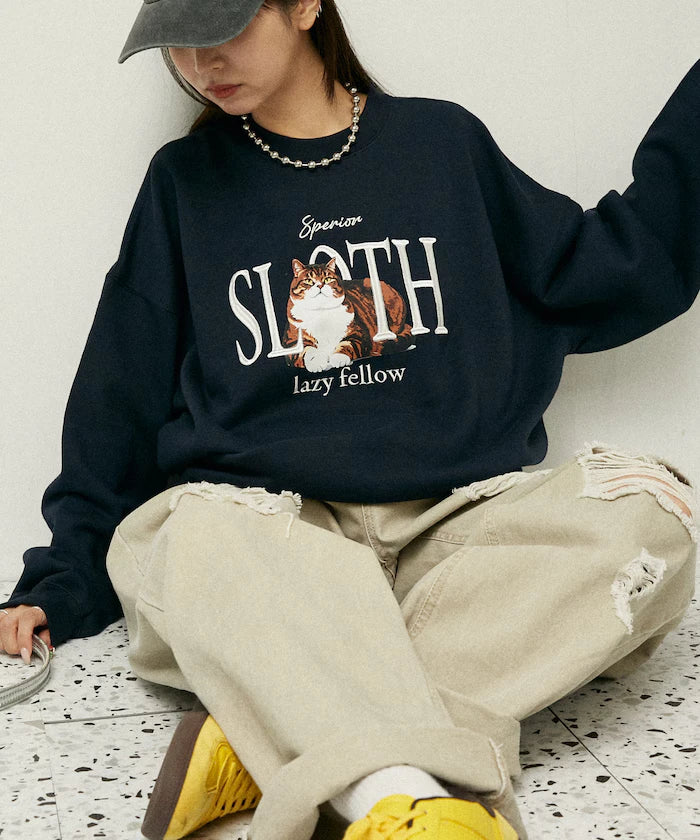 SLOTH Cat Fleece Lined Sweatshirt Limited Edition