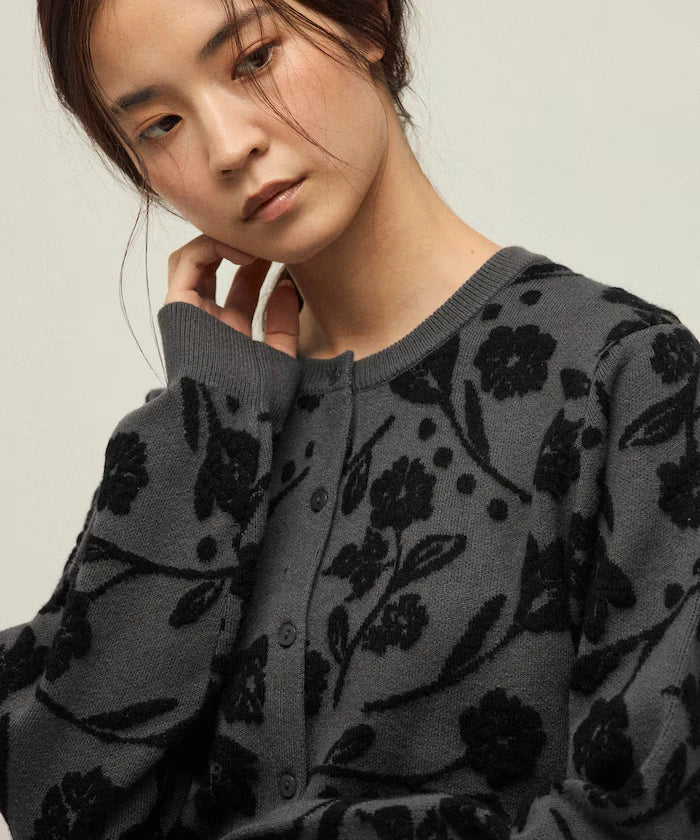 Flower Jacquard Knit Cardigan
