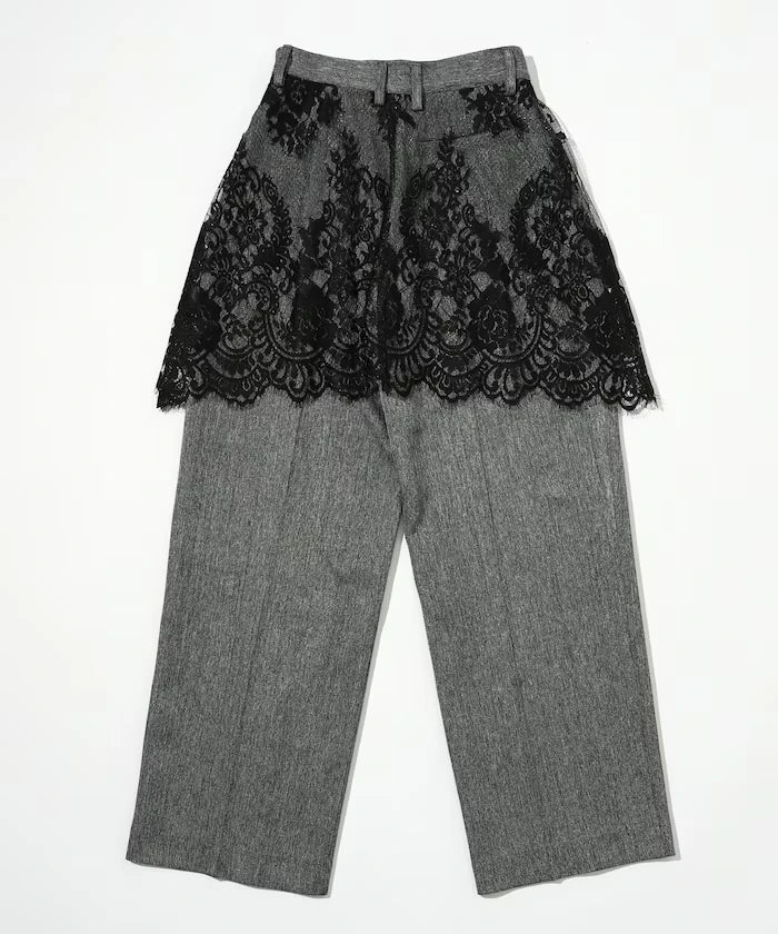 Lace Layered Slacks / Center Press Wide Slacks