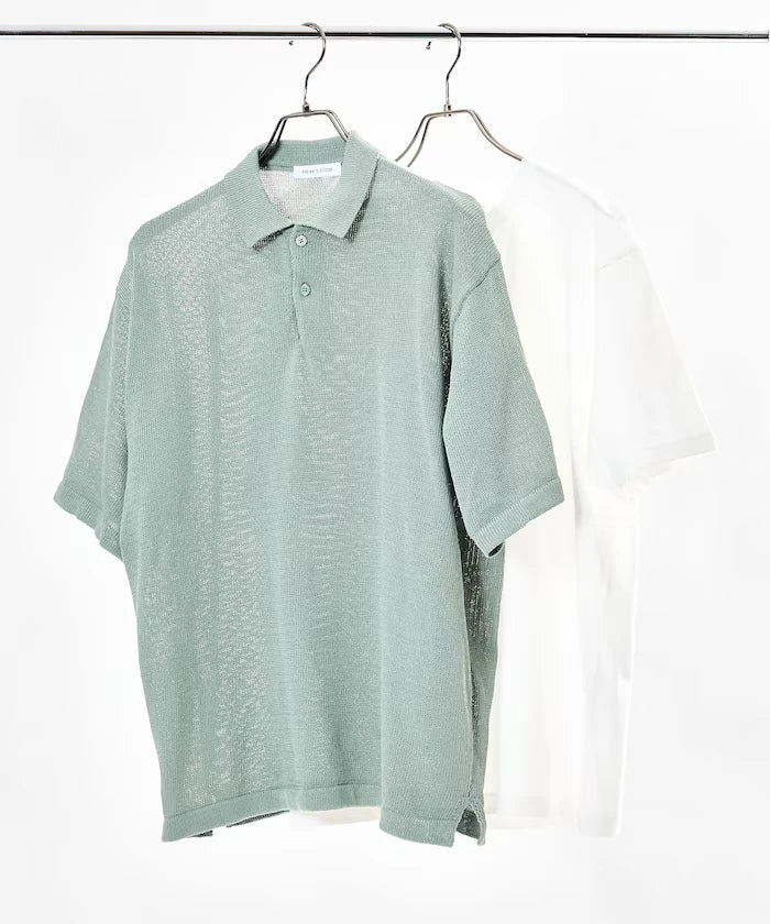 Sheer Knit Polo Shirt & Cotton T-Shirt Layered Set