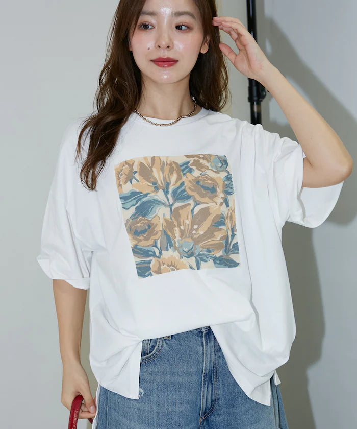 Flower Nuance Art Box Print Big Silhouette T-Shirt Limited Release