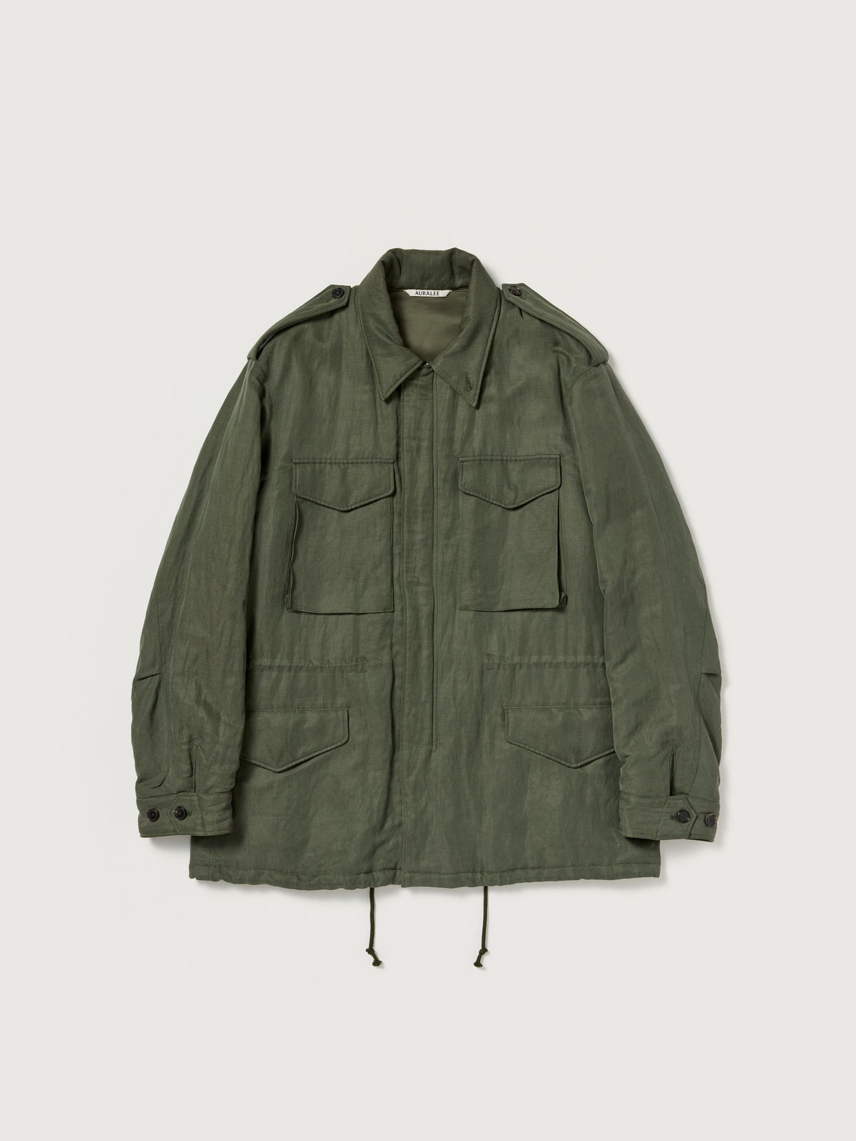 BRUSHED SILK LINEN SATIN PADDED MILITARY BLOUSON