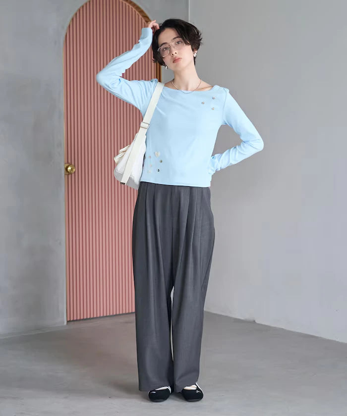 Many Button Cotton Modal Long Sleeve T-Shirt